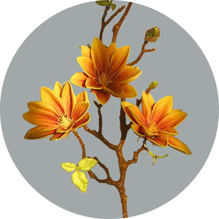 Exquisite dreiköpfige Magnolien-Kunstblumen - in vier Farben erhältlich