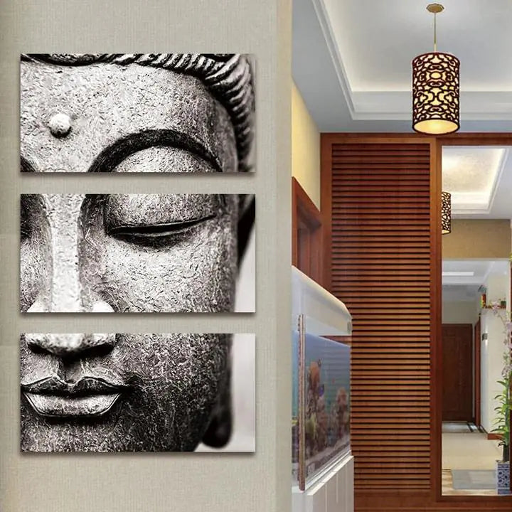 Buddha Wandbild Set – 3-teilige Leinwandkunst für Ruhe & Achtsamkeit