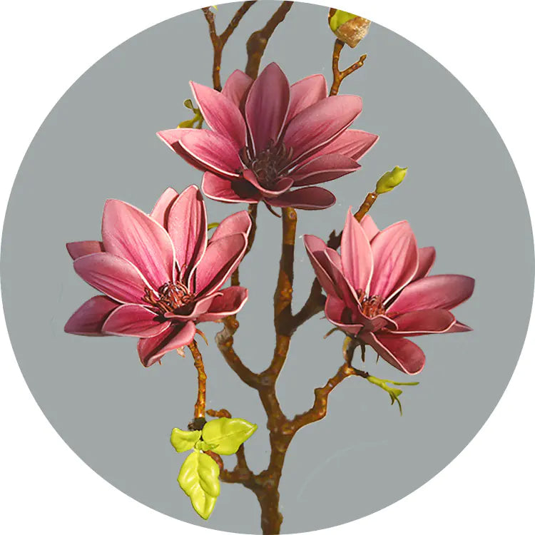 Exquisite dreiköpfige Magnolien-Kunstblumen - in vier Farben erhältlich